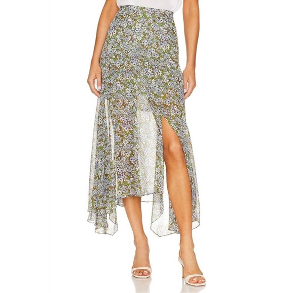 Veronica Beard Shilpa Floral Asymmetric Silk Skirt in Forest Army Multi - Picture 4 of 10
